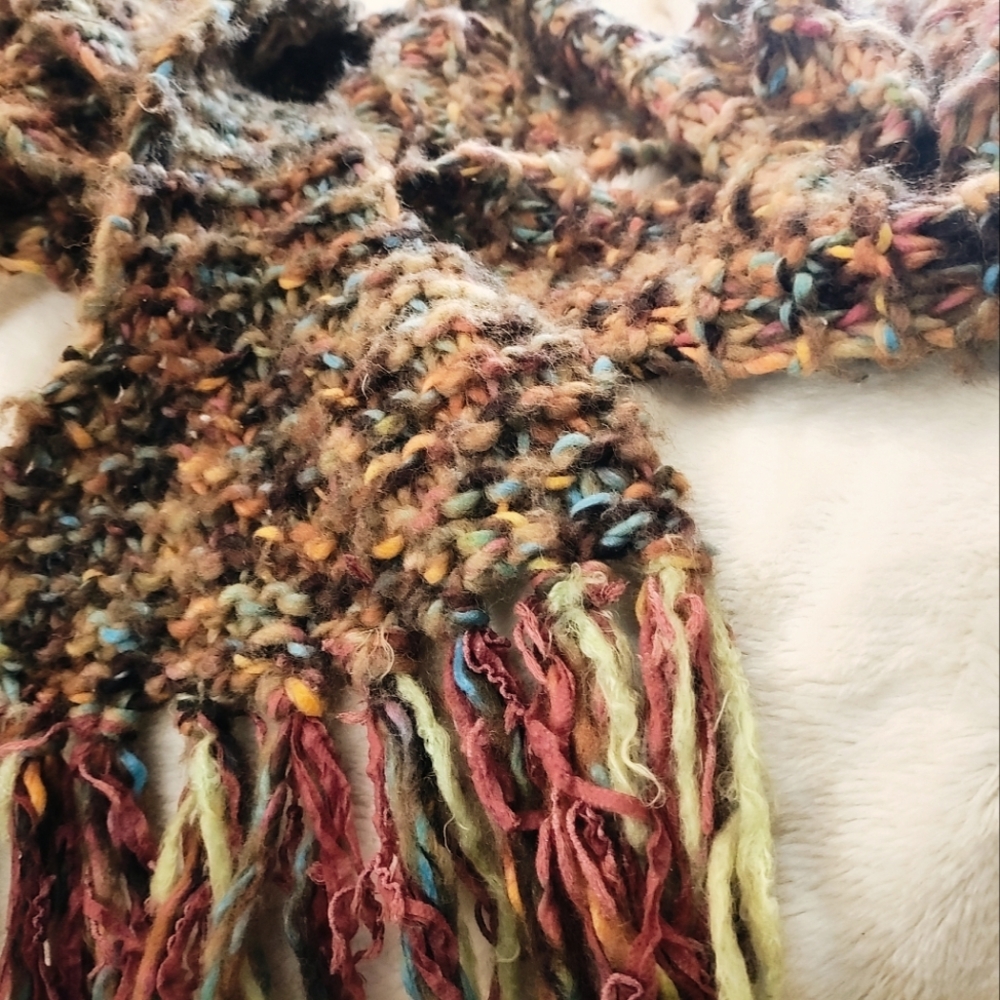 hand knit multi-coloured scarf